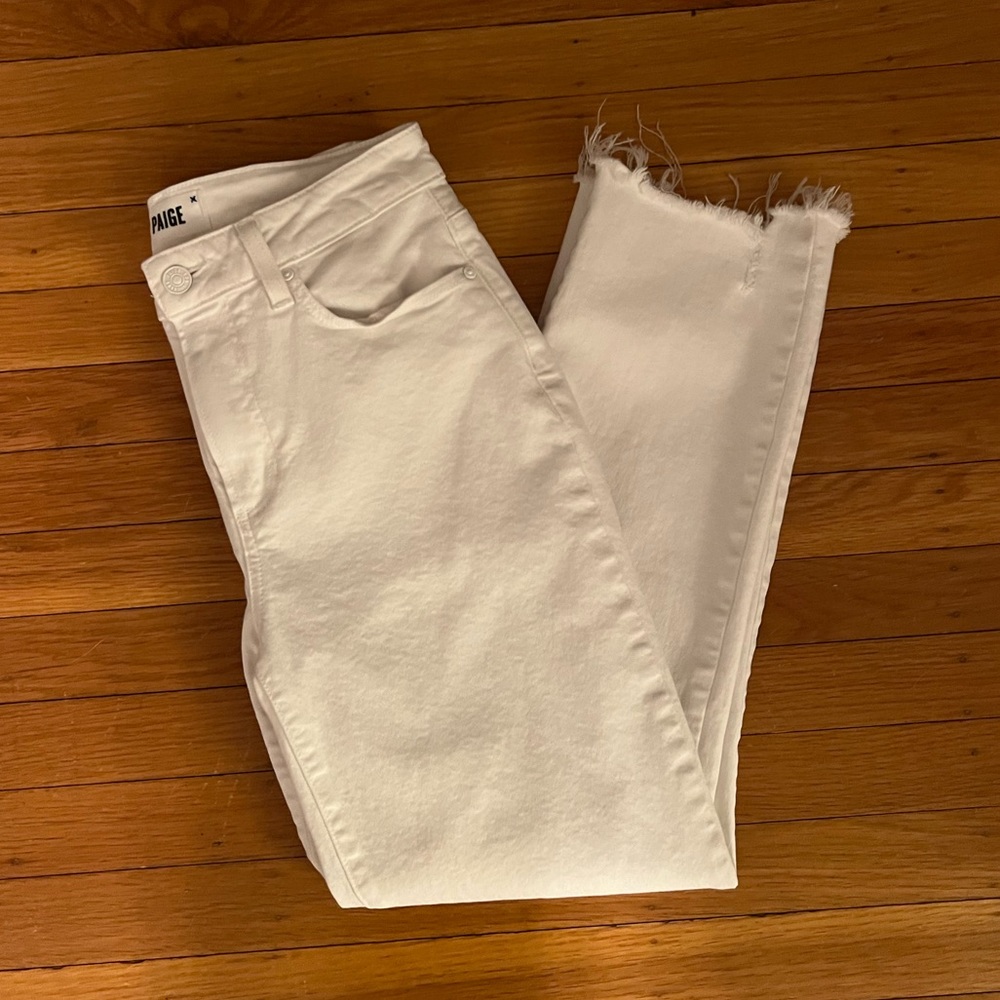 Paige Cindy Crop White Jeans with Raw Hem - 28